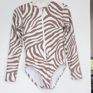 NWT Michael Kors Zebra One Piece Long Sleeve Swimsuit - 8